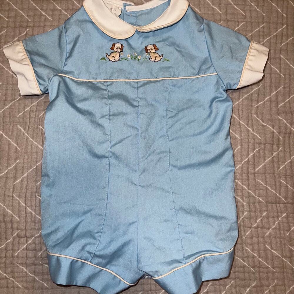 Vintage boys puppy embroidered romper size 6m